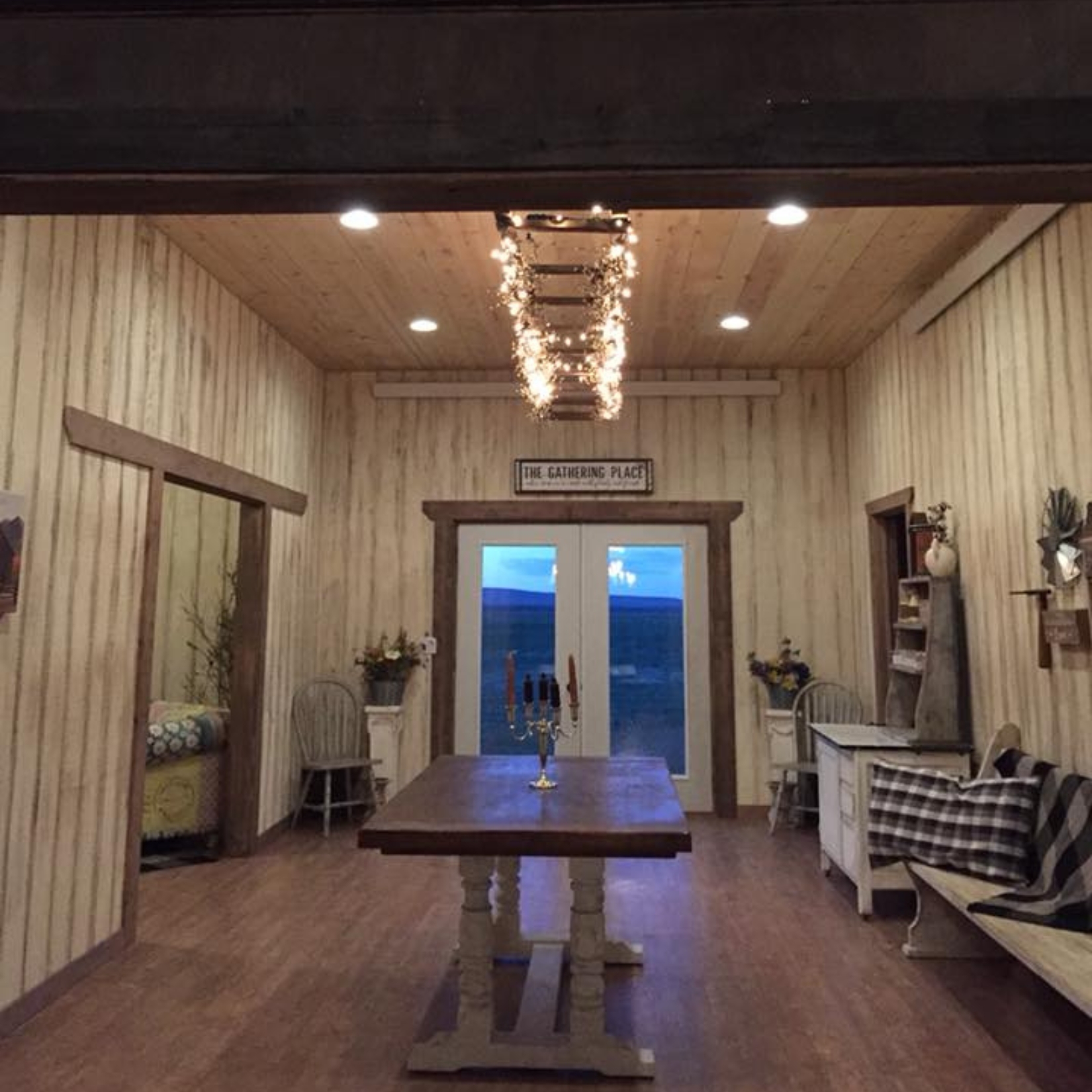 hallway entryway of cabin with wood table